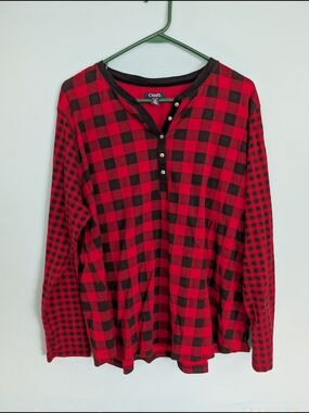 Chaps Men’s Red and Black Plaid Henley Shirt